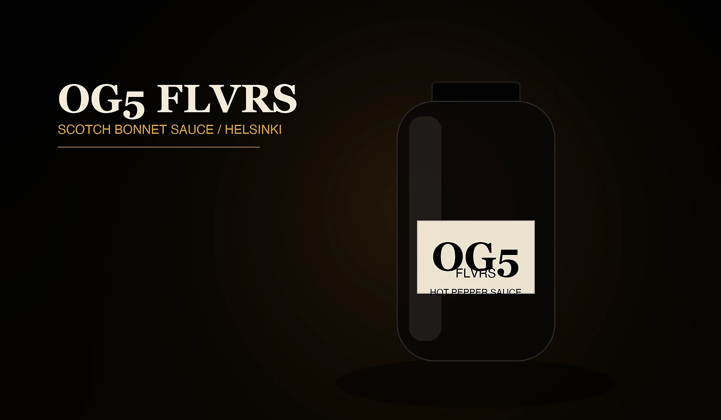 OG5 FLVRS hot pepper sauce jar on black background