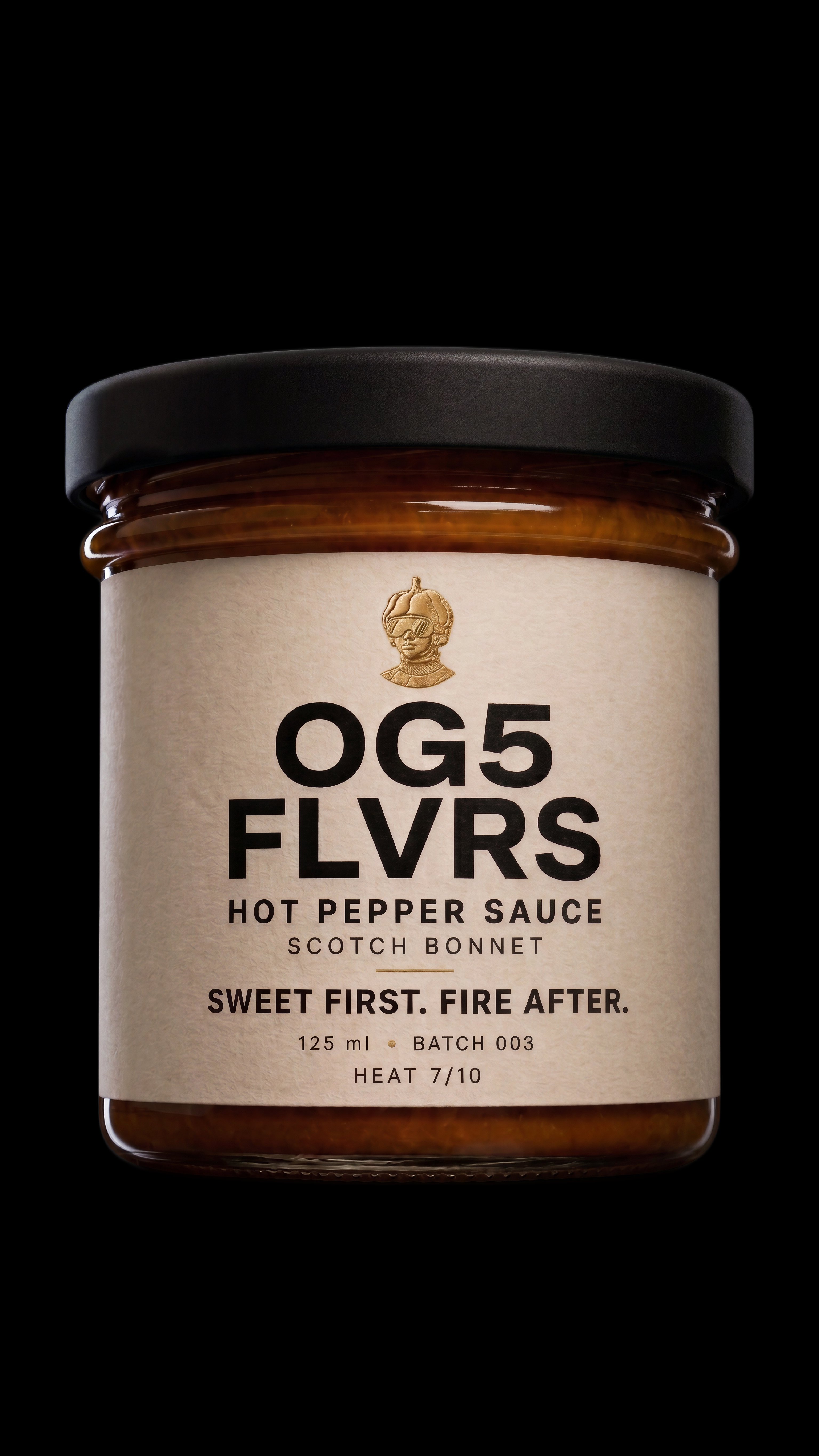 OG5 FLVRS 125 ml Scotch Bonnet hot pepper sauce jar